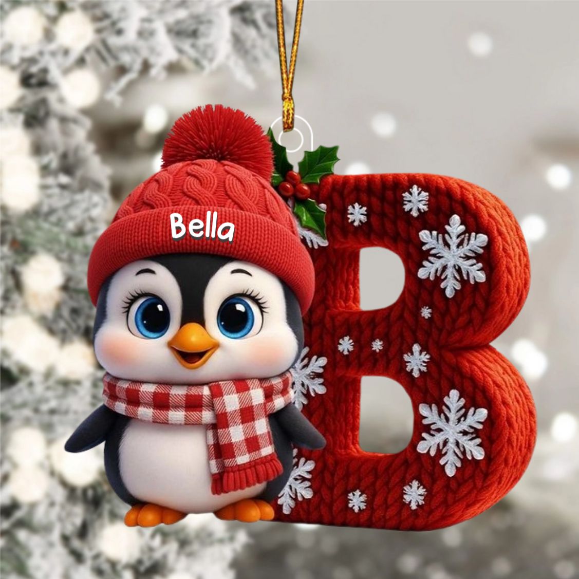 Penguin Kids Christmas - Initials Personalized Ornament