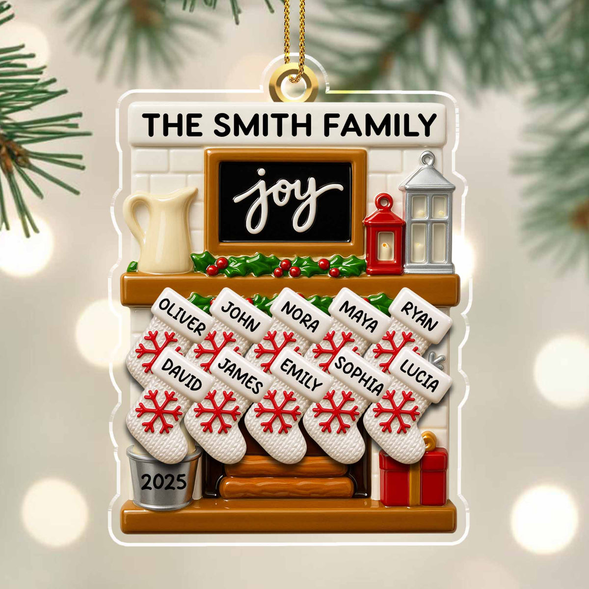 Joy to the World, Stockings By the Fireplace, Personalized Custom Acrylic Ornament