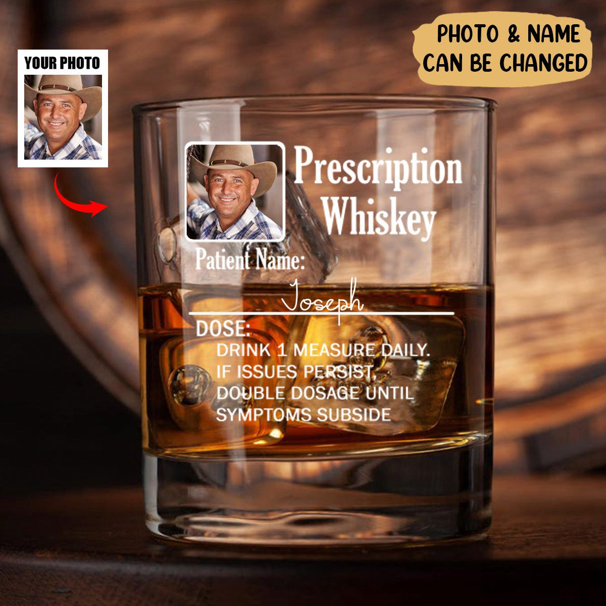 Your Prescription To Relax - Personalized Photo Whiskey Glass Gift For Dad, Grandpa
