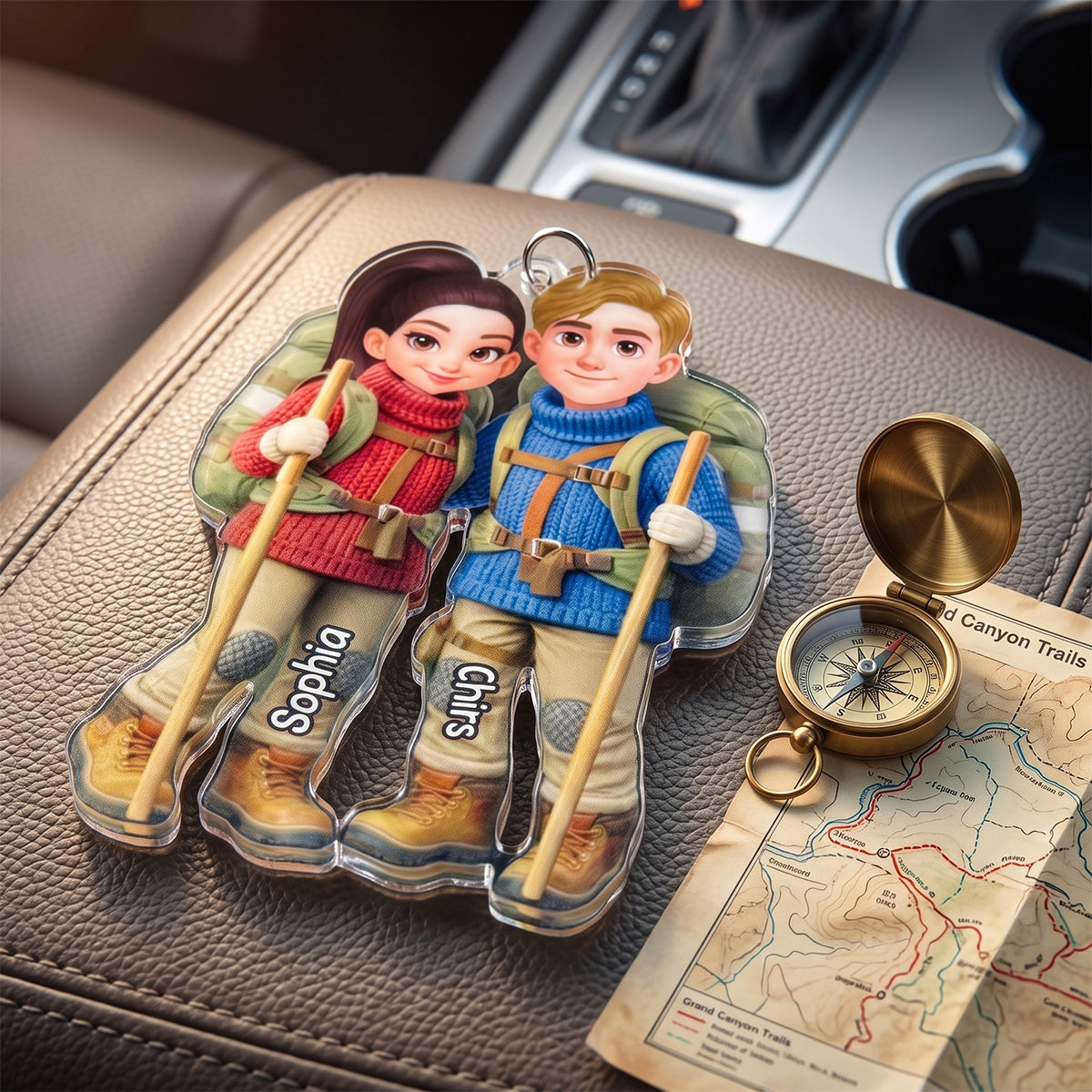 Personalized Acrylic Hiking Couple Hanging Ornament – Keepsake Gift For Him Or Her