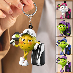 Pickleball Mascot Holding Paddle & Sports Bag Keychain  - Personalized Gift for Pickleball Enthusiasts