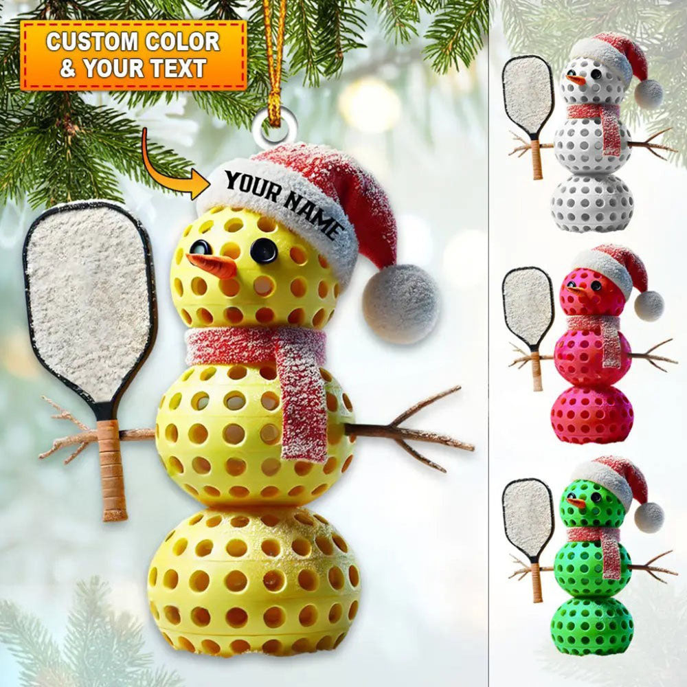 Personalized Custom Name Pickle Ball Snowman Ornament