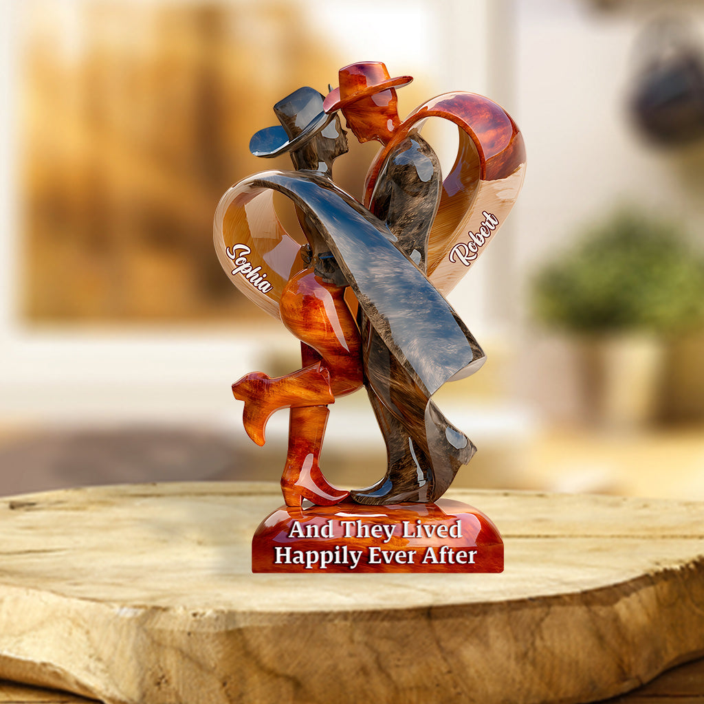 And They Lived Happily Ever After - Personalized Cowgirl Cowboy Couple Acrylic Plaque