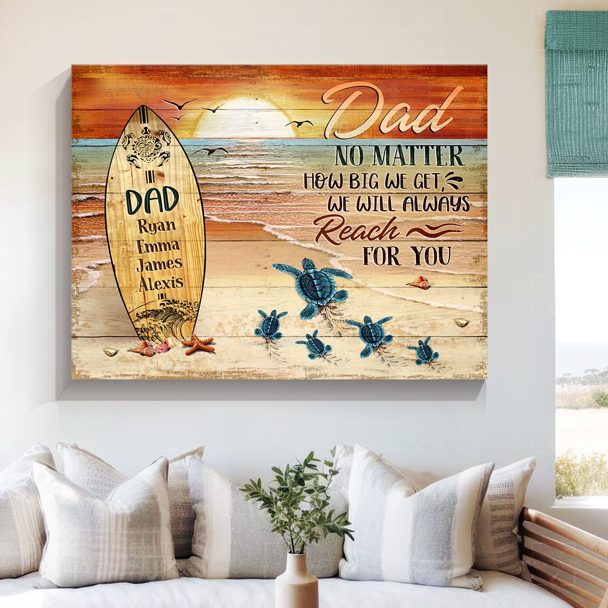 Dad No Matter How Big We Get Canvas Art – Father’s Day Personalized Sea Turtles Name