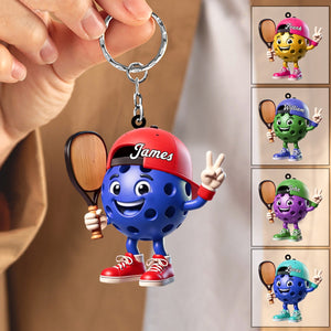 Victory Gesture Personalized Cute Pickleball Mascot Keychain Gift For Pickleball Lovers