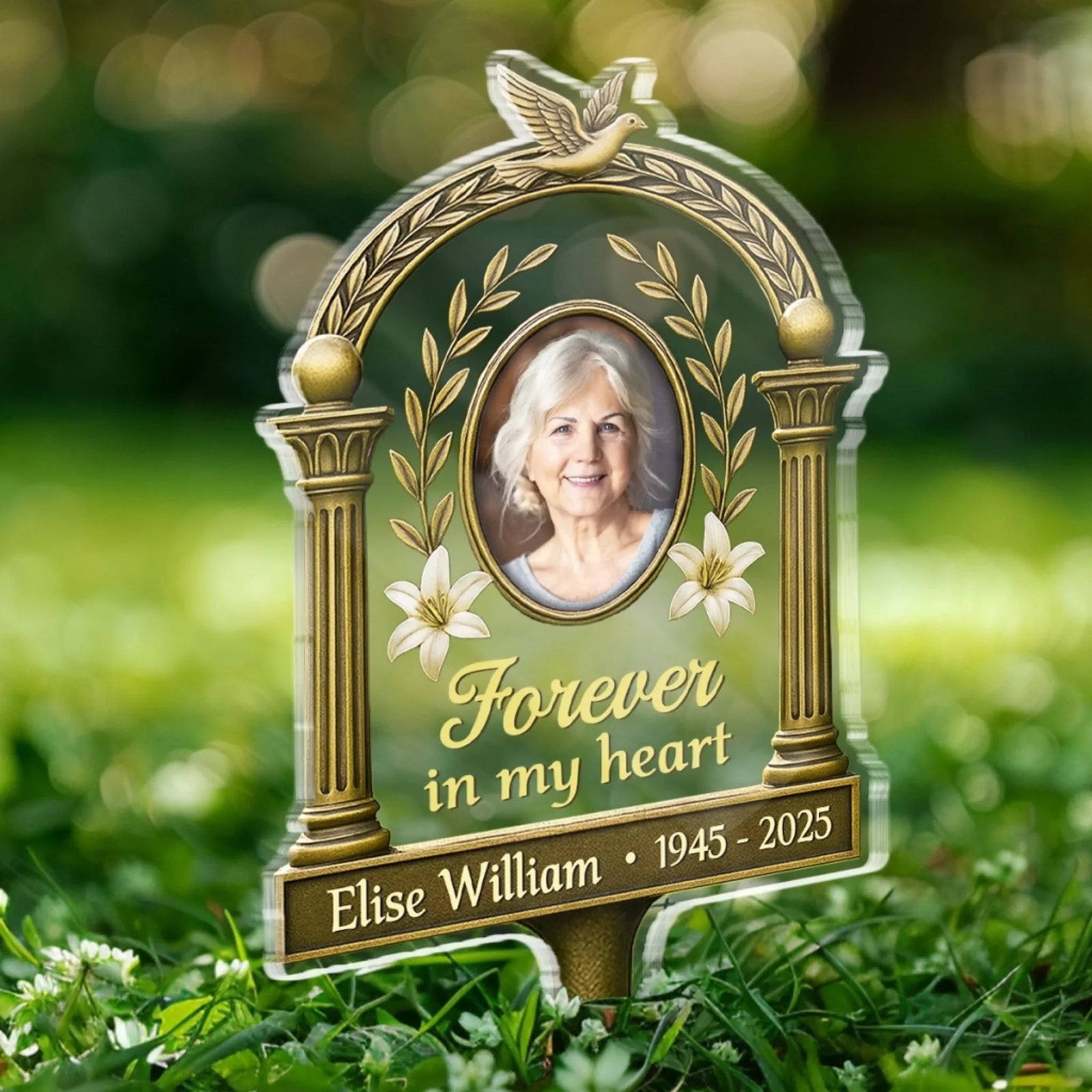 Custom Photo Carried In My Heart - Memorial Personalized Custom Stain Glass Style Acrylic Garden Stake