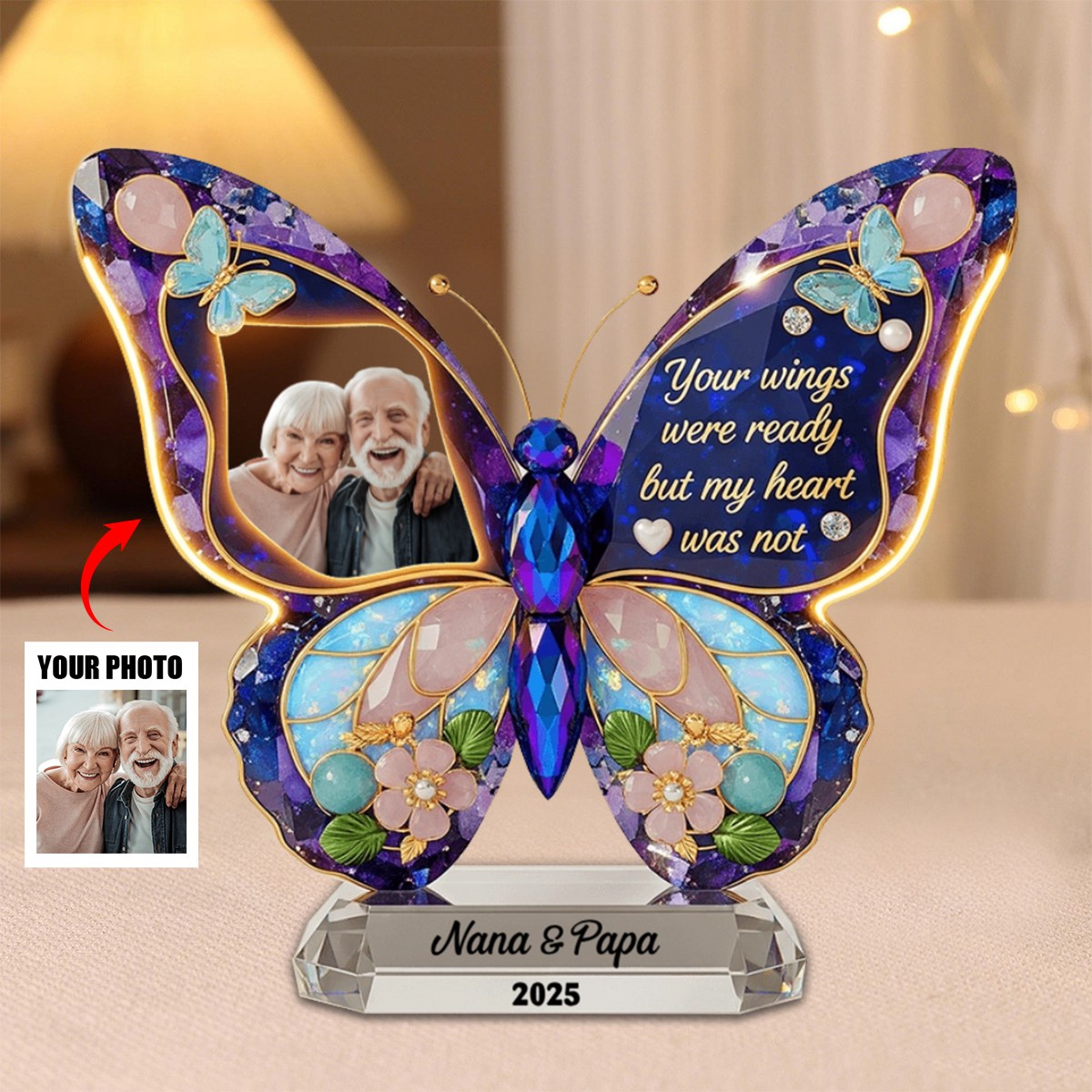 Your Wings Were Ready But My Heart Was Not - Personalized Memorial Custom Butterfly Shape Acrylic Plaque