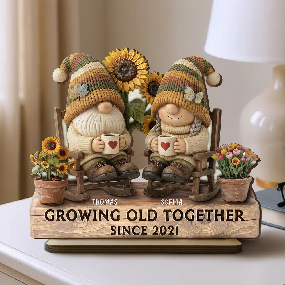 3D Effect Couple Grow Old Together - Personalized Wooden Plaque - Perfect Valentine's Day Gift For Him, Gift For Her