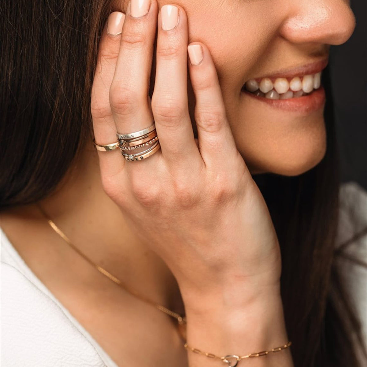 Personalized Mixed Metal Stackable Name Birthstone Ring Gifts