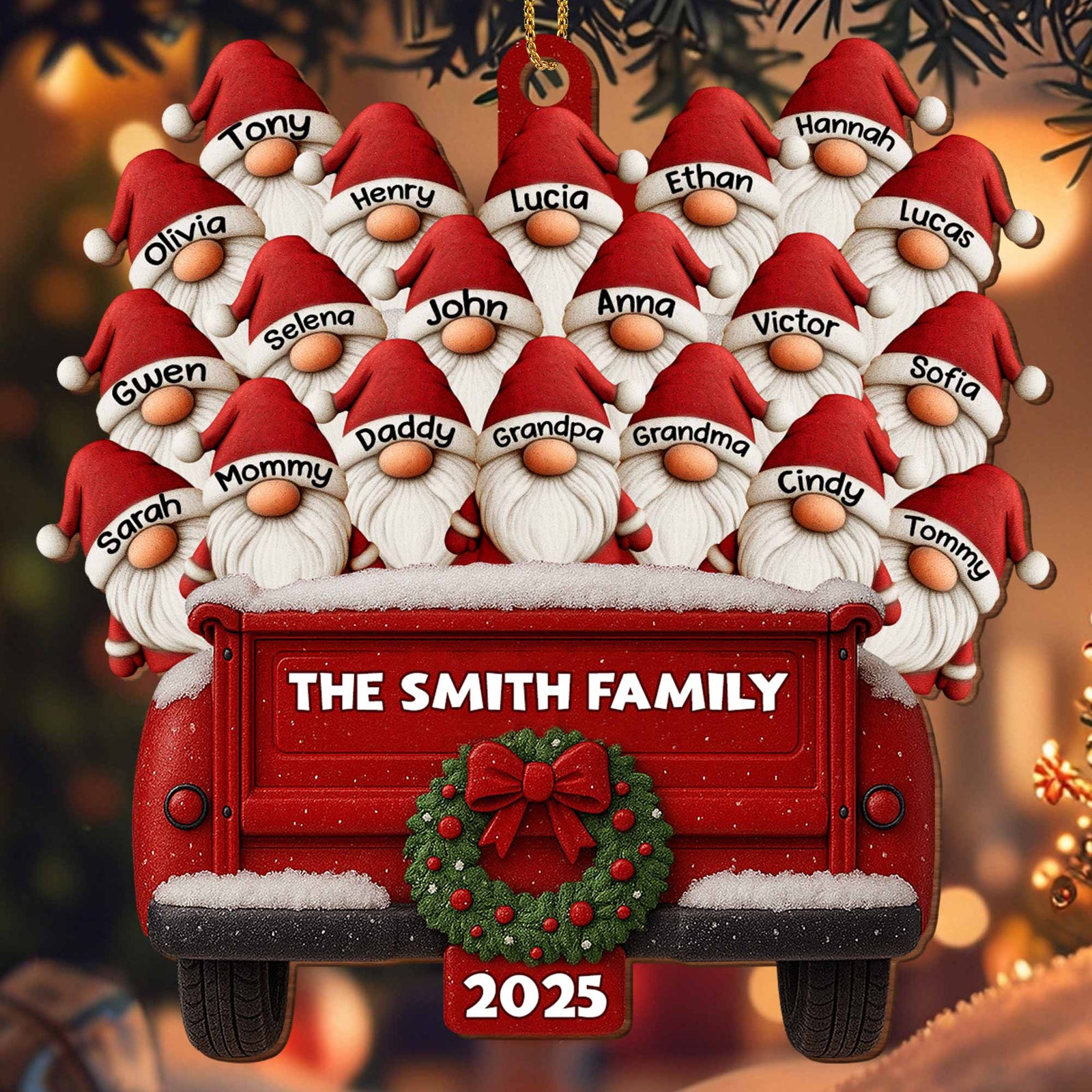 Family Vintage Truck Christmas Ornament,Personalized Custom Wood Ornament