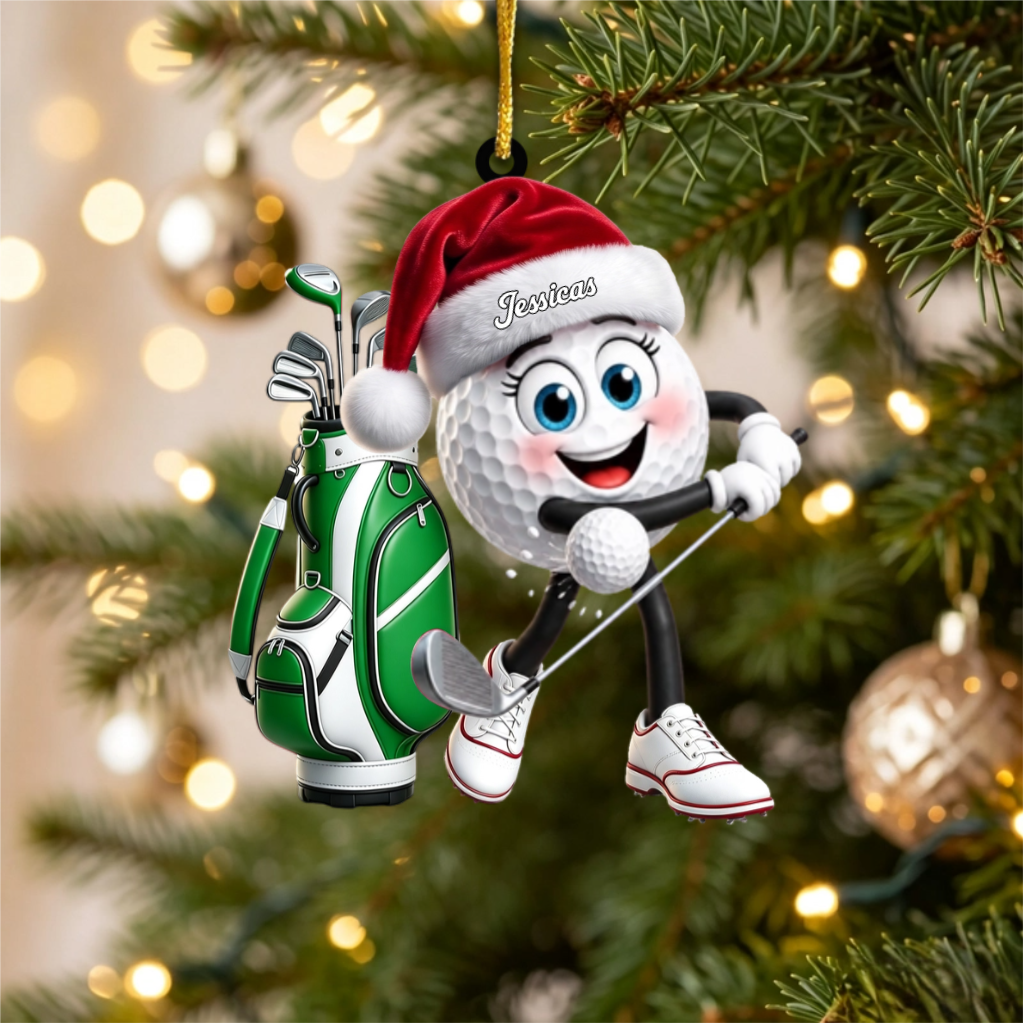 Energetic Swinging Golf Ball Mascot Acrylic Hanging Ornament – Personalized Gift For Golfers