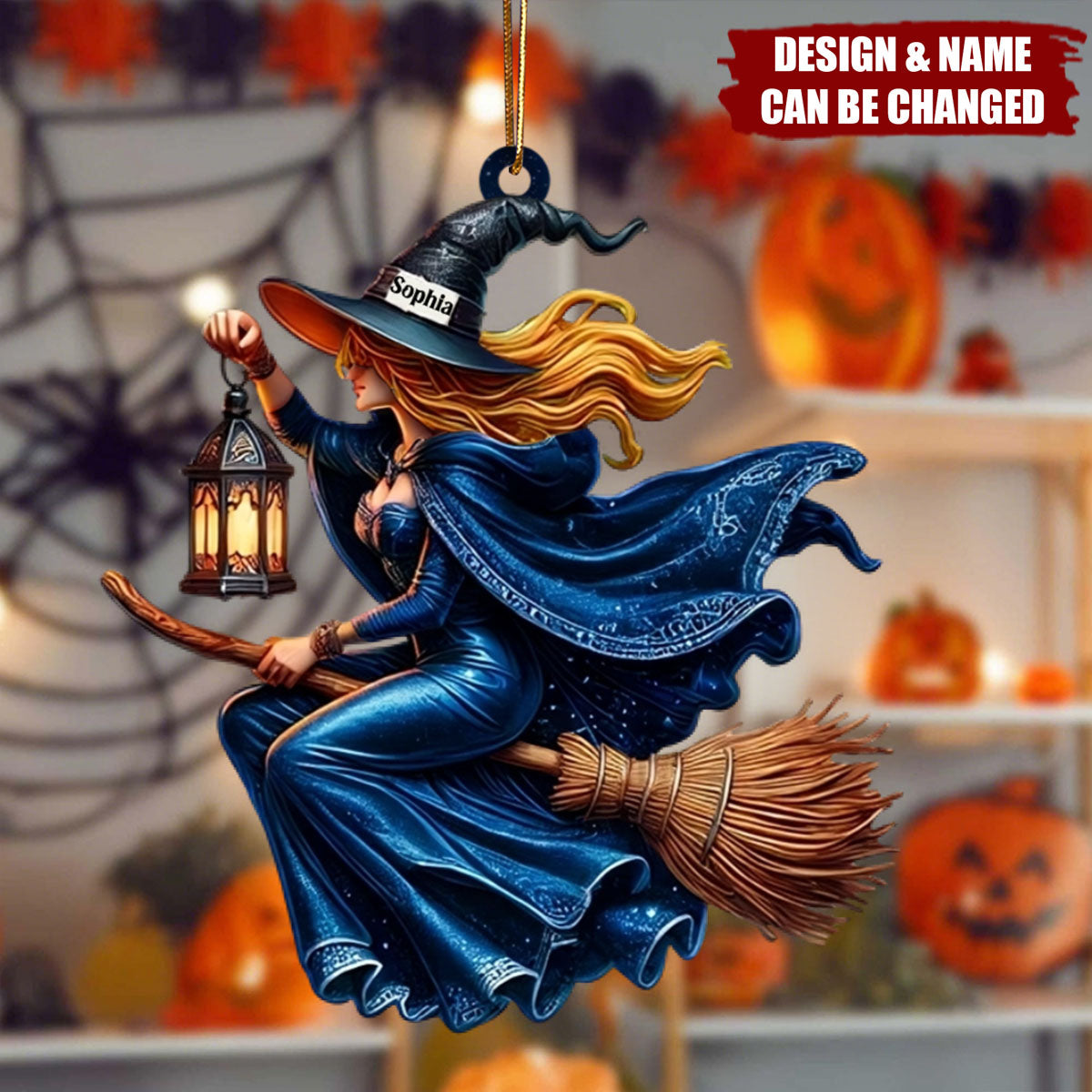 Custom Name Witch Ornament, Happy Halloween Gift
