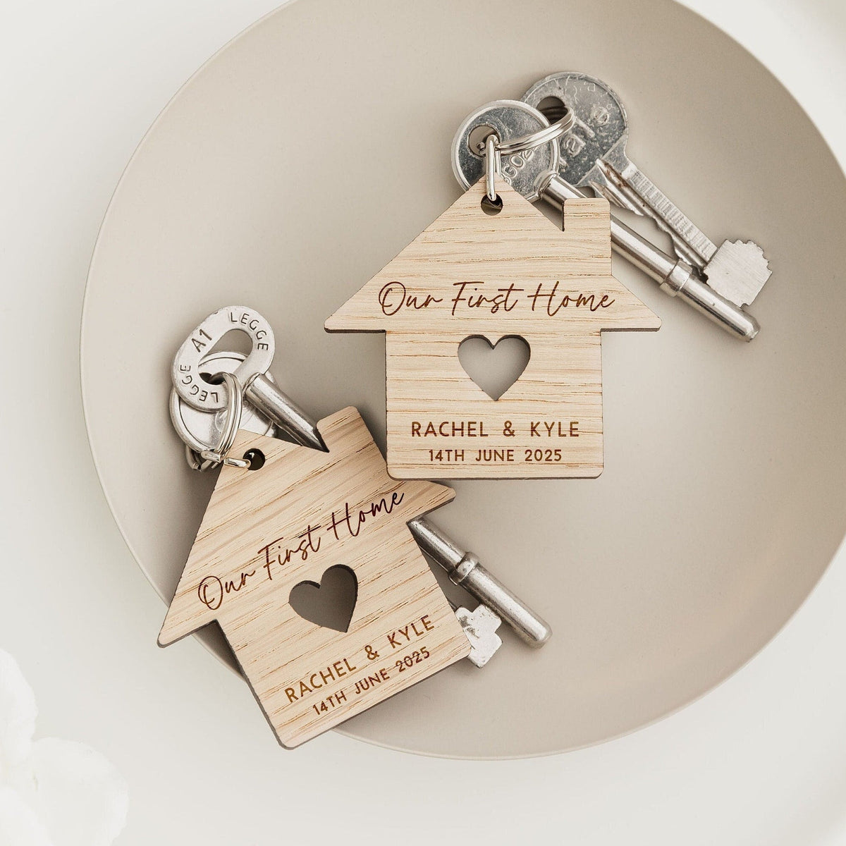 Our First Home Personalized Keepsake 2 Layered Wooden Keychain