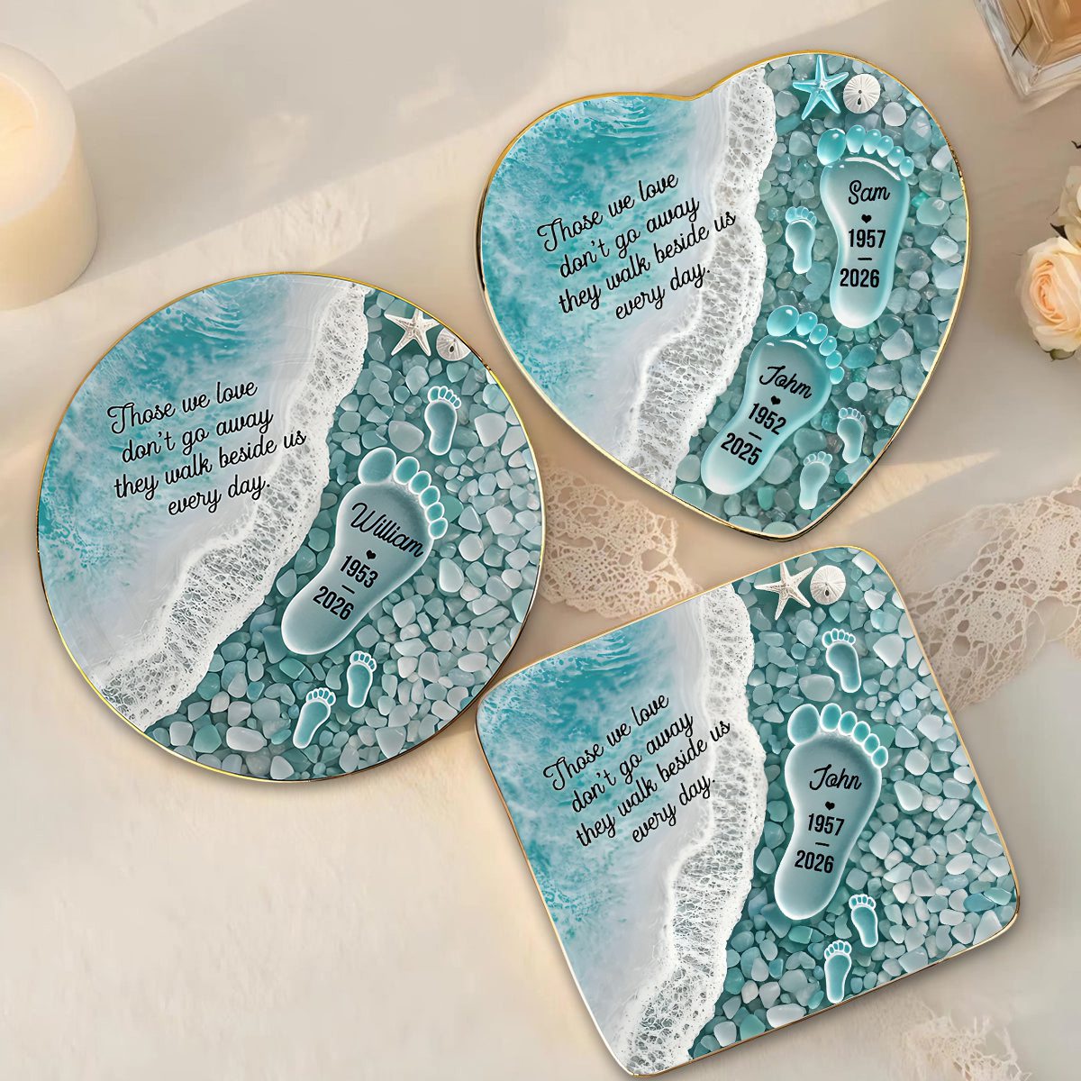 "Where Love Never Ends" – Sea Glass Design Personalized Jewelry Dish | Memorial Ocean Remembrance Gift For Loss of Loved One