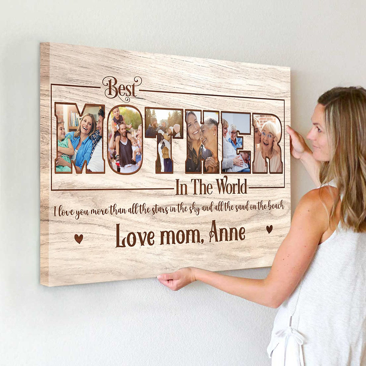 Best Mother In The World Photo Collage Canvas, Mother’s Day Canvas Art Gift For Mom