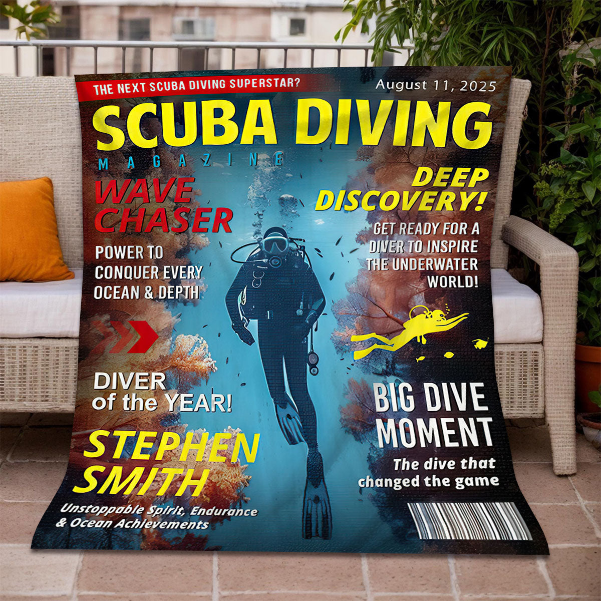 Personalized Scuba Diving Magazine Cover Blanket, Custom Scuba Diving Dad Gift, Scuba Diving Lover Gift
