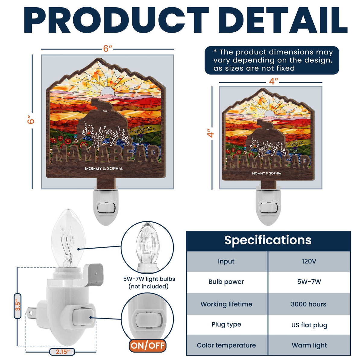Mama Bear - Personalized Wood And Acrylic Night Light