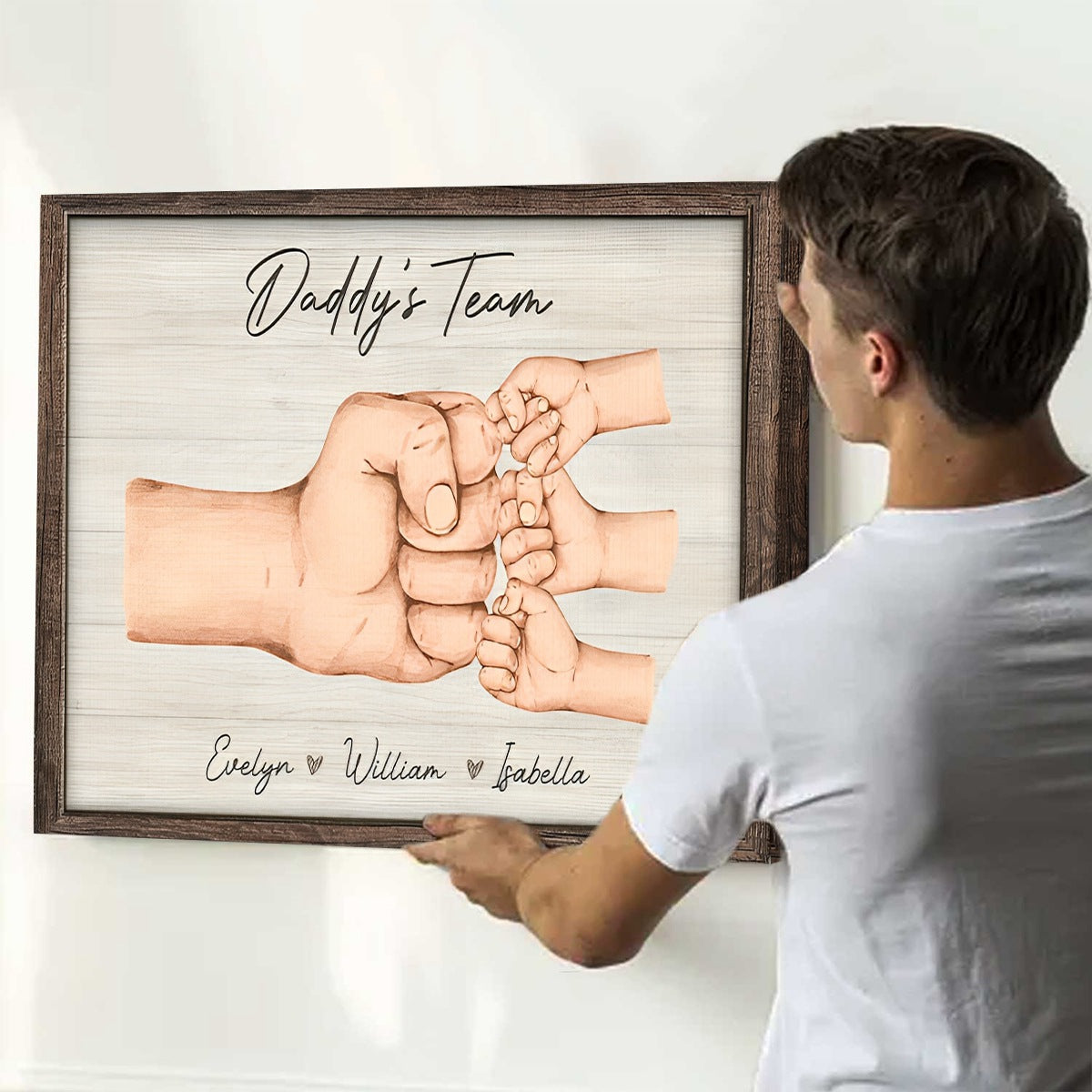 Daddy & Kids, Together We're A Team - Family Personalized Custom Horizontal Poster - Father's Day, Birthday Gift For Dad