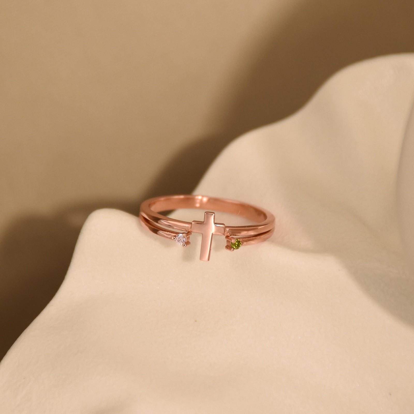 Personalized Cross Birthstone Ring for Women Mom Ring Best Friend Gift