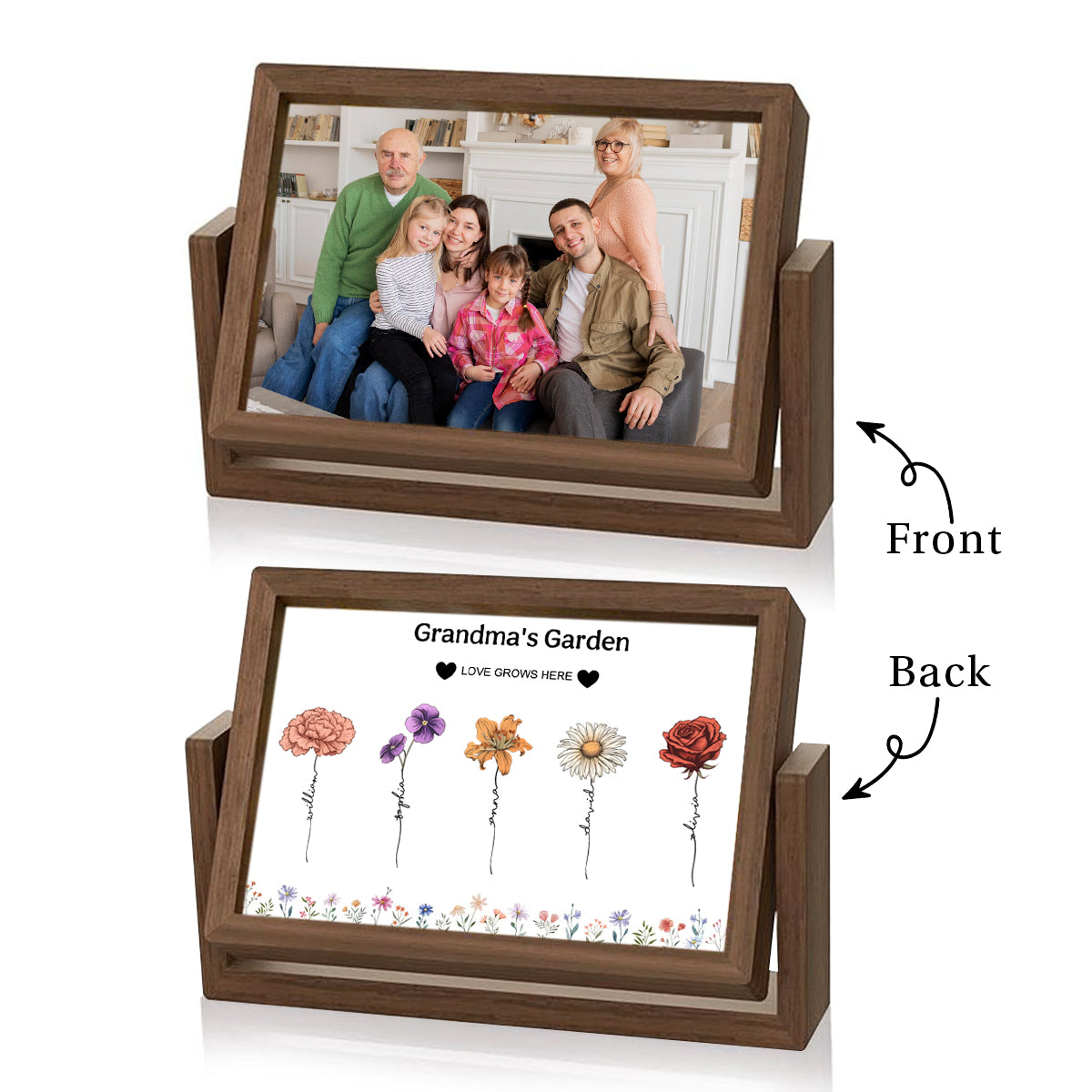 Personalized Grandma‘s Garden Rotating Double-Sided Photo Frame