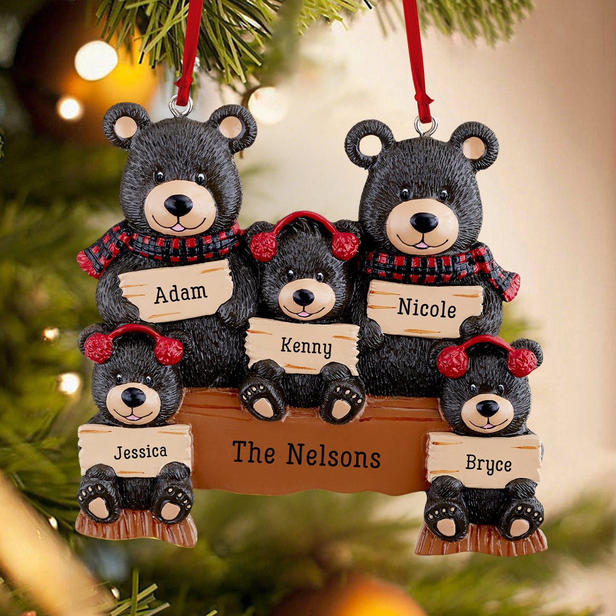 Holiday Bear Family Christmas Gift Personalized Ornament