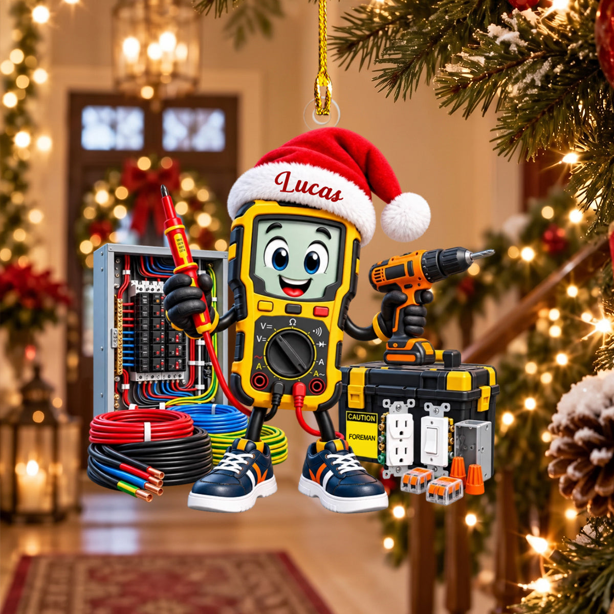 Personalized Electrician Christmas Ornament – Custom Name Keepsake | Gift for Electricians & Electrical Apprentices