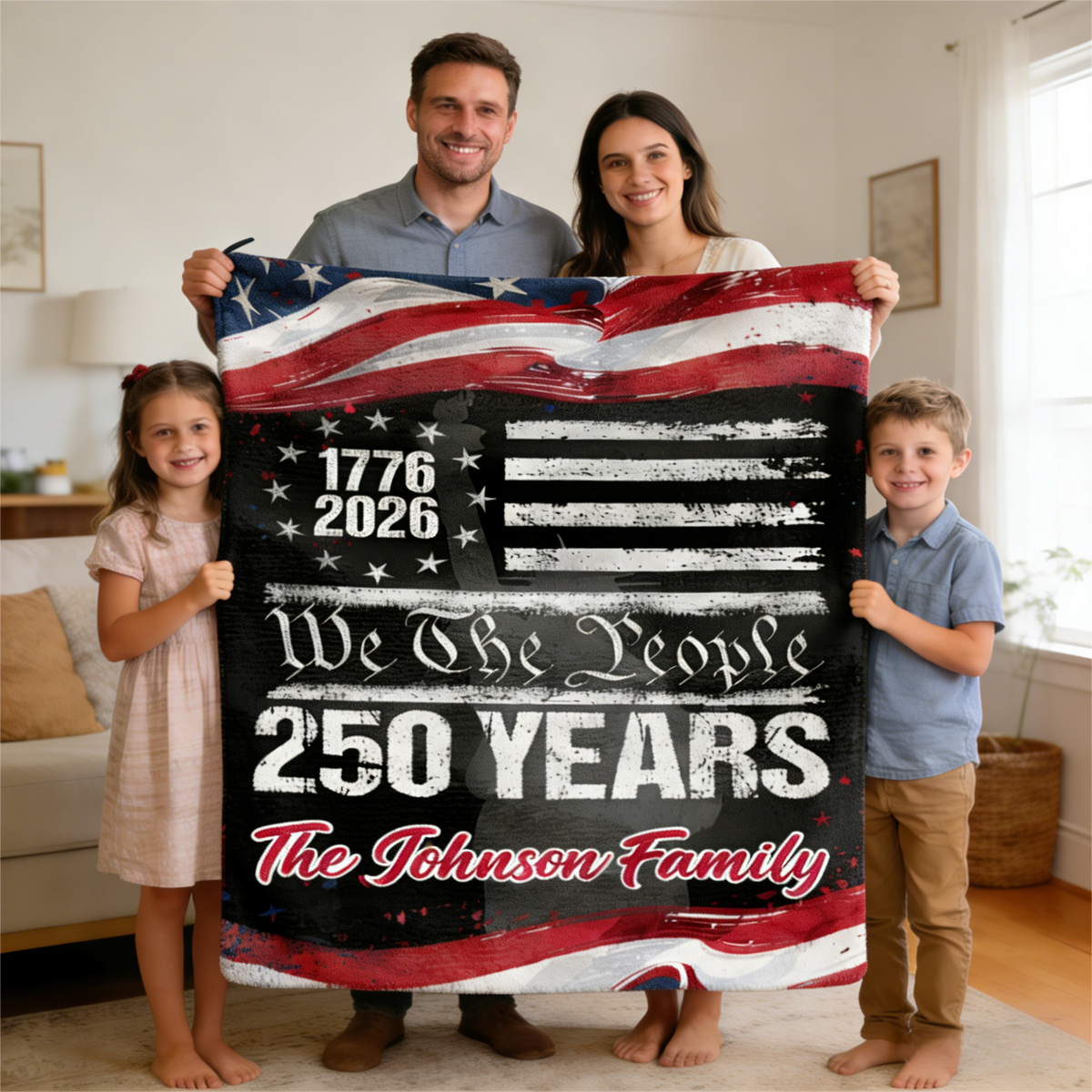 250 Years USA 250th Birthday 1776-2026 Eagle Personalized Blanket Gift for Family