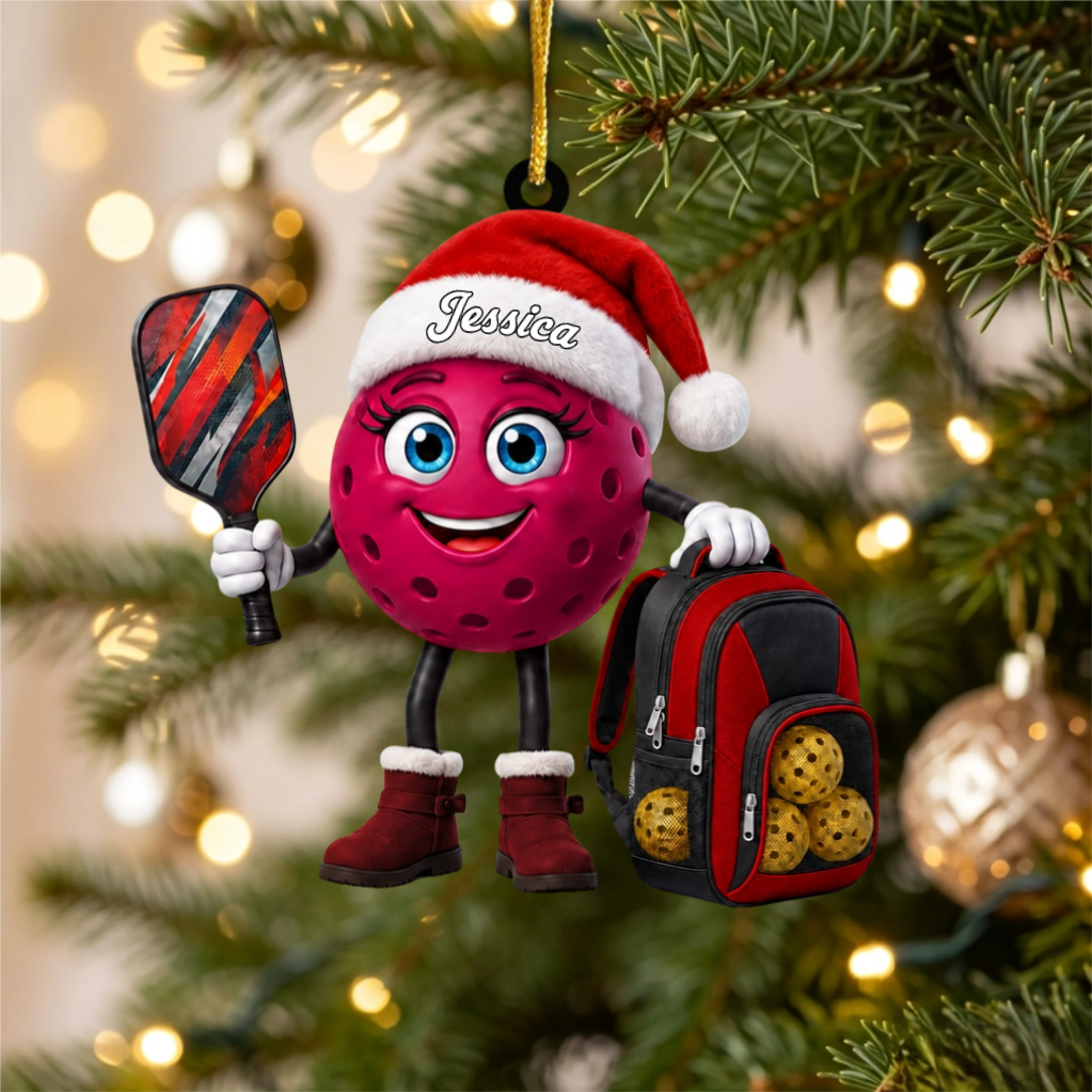 Holding Pickleball Paddle Christmas Hanging Ornament – Personalized Pickleball Mascot Gift For Players
