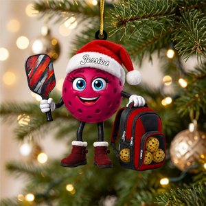 Holding Pickleball Paddle Christmas Hanging Ornament – Personalized Pickleball Mascot Gift For Players