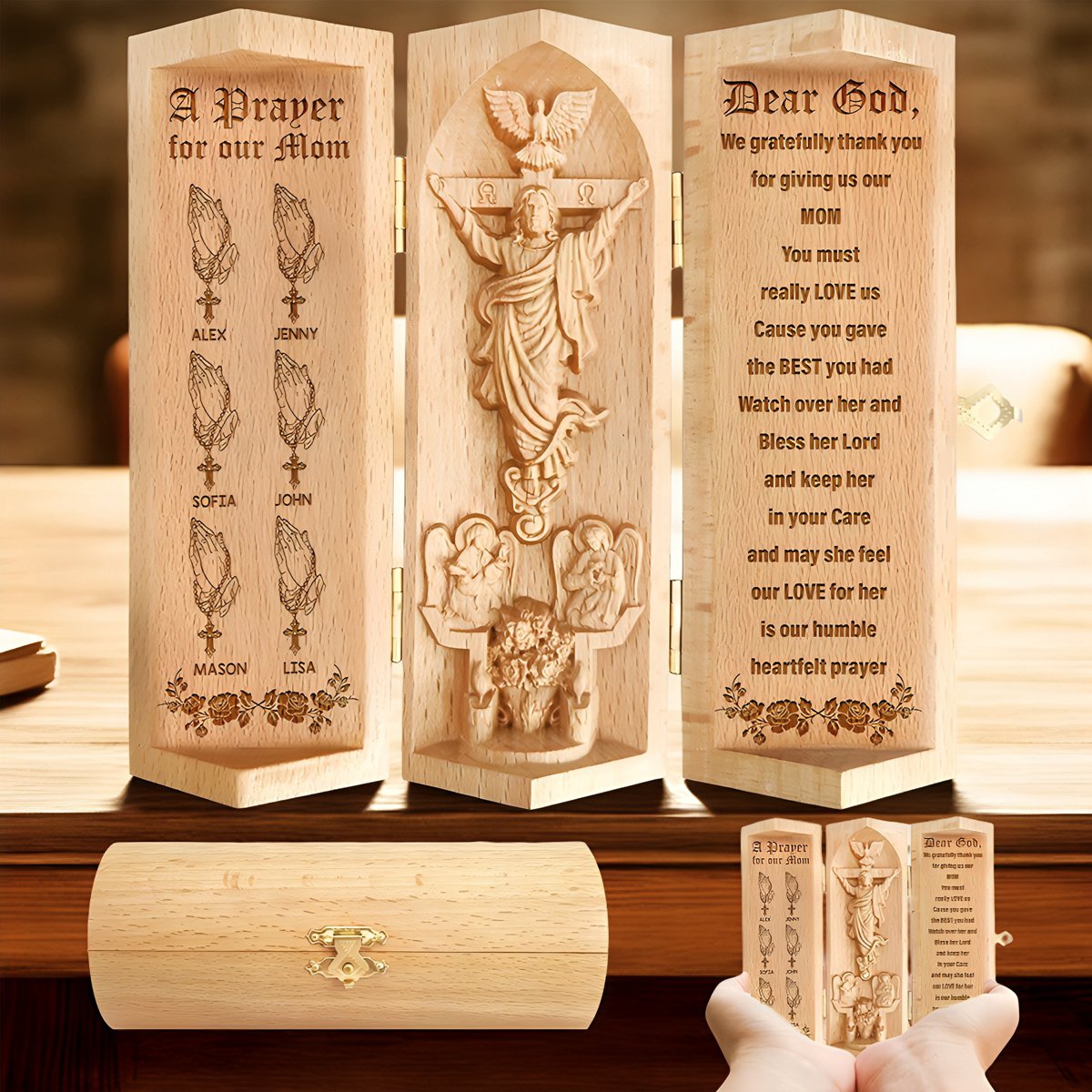 Personalized Gifts For Mom Openable Wooden Cylinder Sculpture