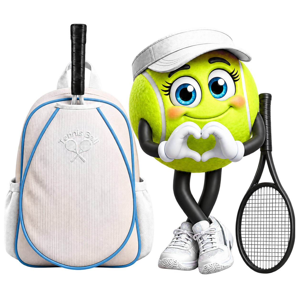 Cute Personalized Tennis Ball Mascot With Tennis Backpack Design Keychain