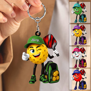 Pointing Pickleball Mascot With Sports Bag Keychain - Personalized Gift for Male & Female Player