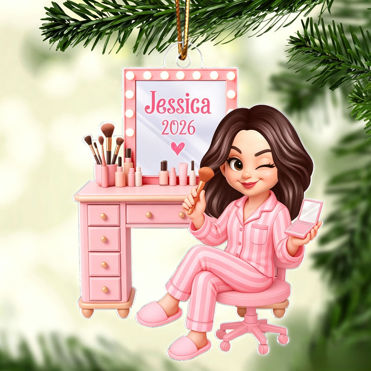 Personalized "Pink Girl Makeup" Acrylic Ornament – Christmas Gift For Daughters & Granddaughters
