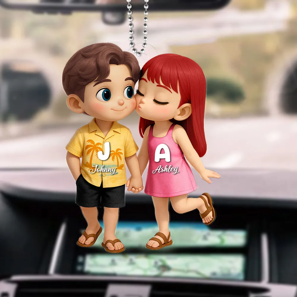 Cute Cartoon Couple Summer Vibe Personalized Acrylic Car Ornament