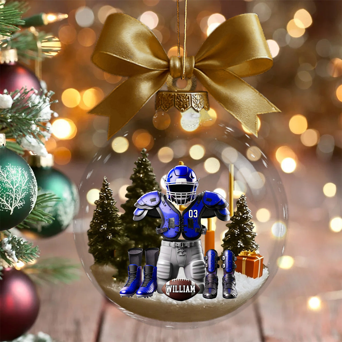 Personalized Custom Name Rugby Football Transparent Ornament