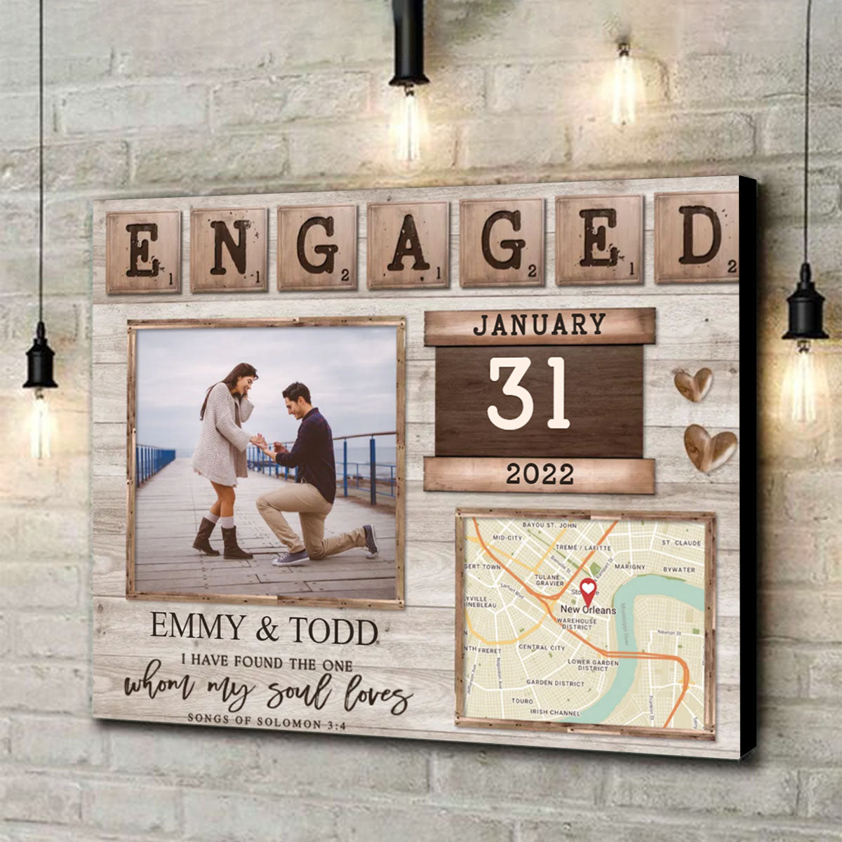 Custom Map - Personalized Canvas Poster Gift For Newly Engaged Couple
