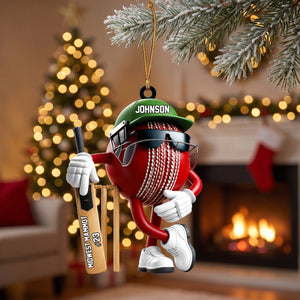 Custom Name & Number Cricket Ball Acrylic Ornament– Personalized Gift For Cricket Lovers