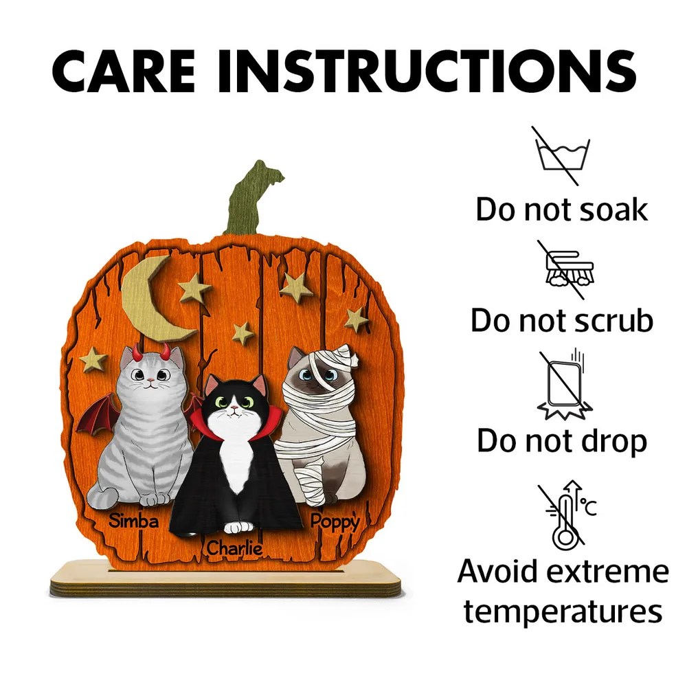 Halloween Cat Pumpkin Personalized 2-Layered Standing Wooden Plaque Gift For Cat Lover