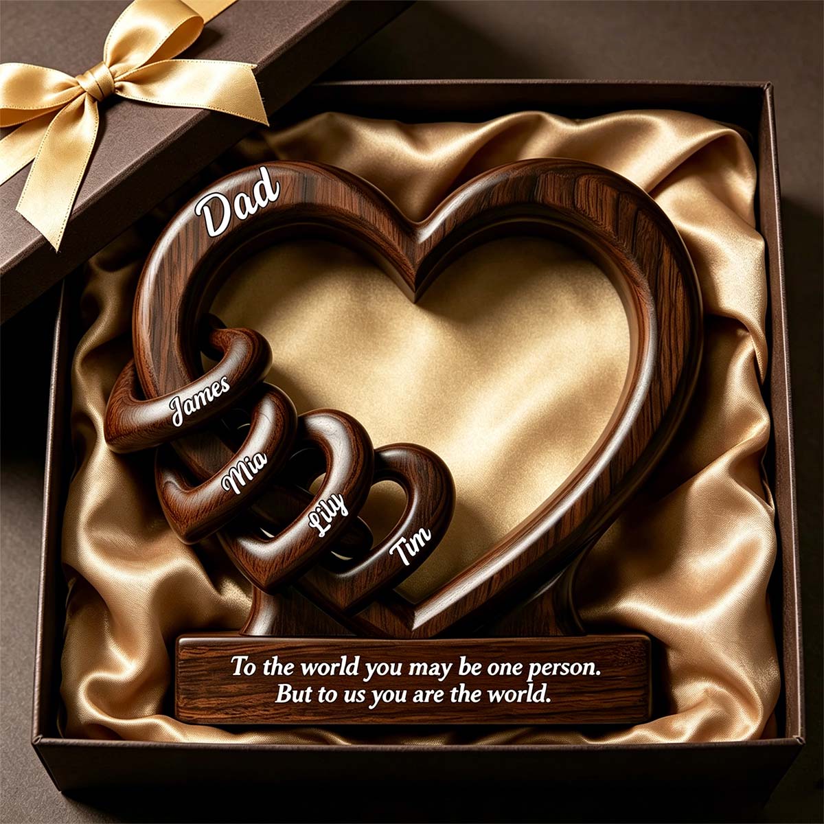 Father - To Us You Are The World - Personalized Heart Wooden Plaque