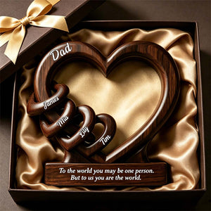 Father - To Us You Are The World - Personalized Heart Wooden Plaque