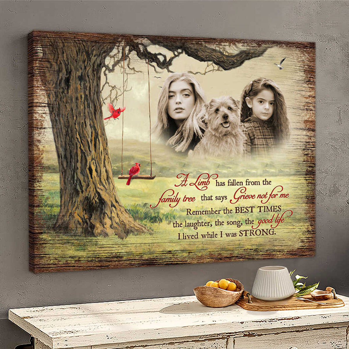 A Limb Has Fallen From the Family Tree,Add Deceased Loved One to Photo,Personalized Family Portrait Memorial Canvas Poster