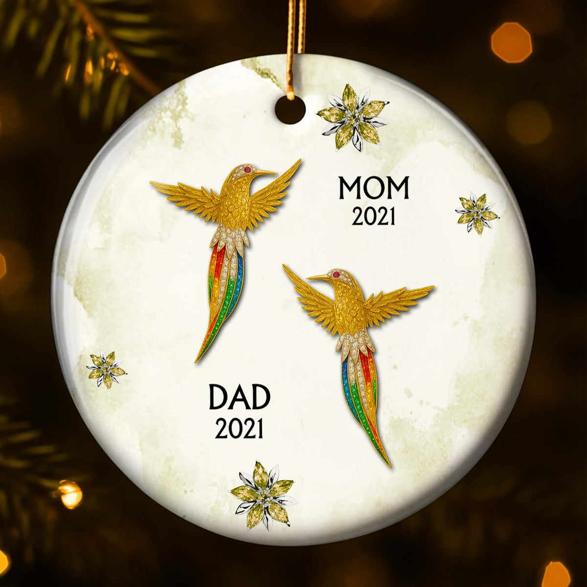 The Love And Memories With Birds And Flowers - Personalized Ceramic Ornament Gift For Family Members