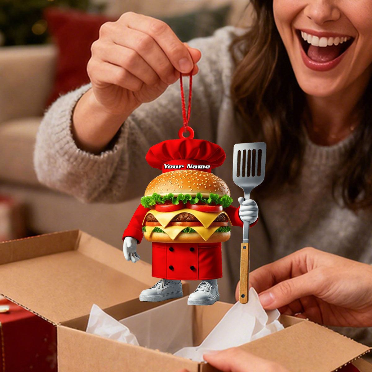 Custom Name Chef Santa Ornament, Christmas Gift for Cooking Lover