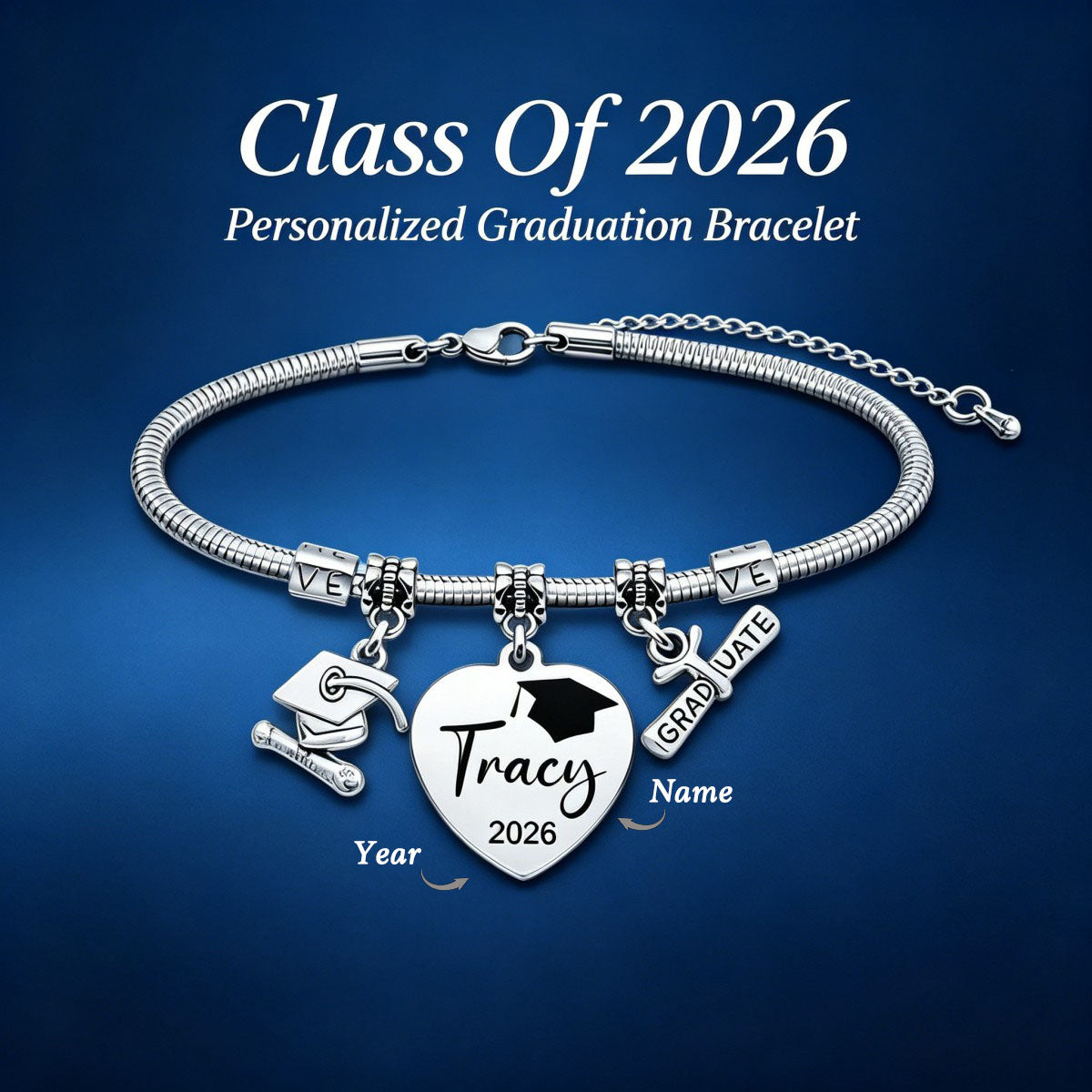 Class Of 2026 - Personalized Graduation Bracelet With Charms