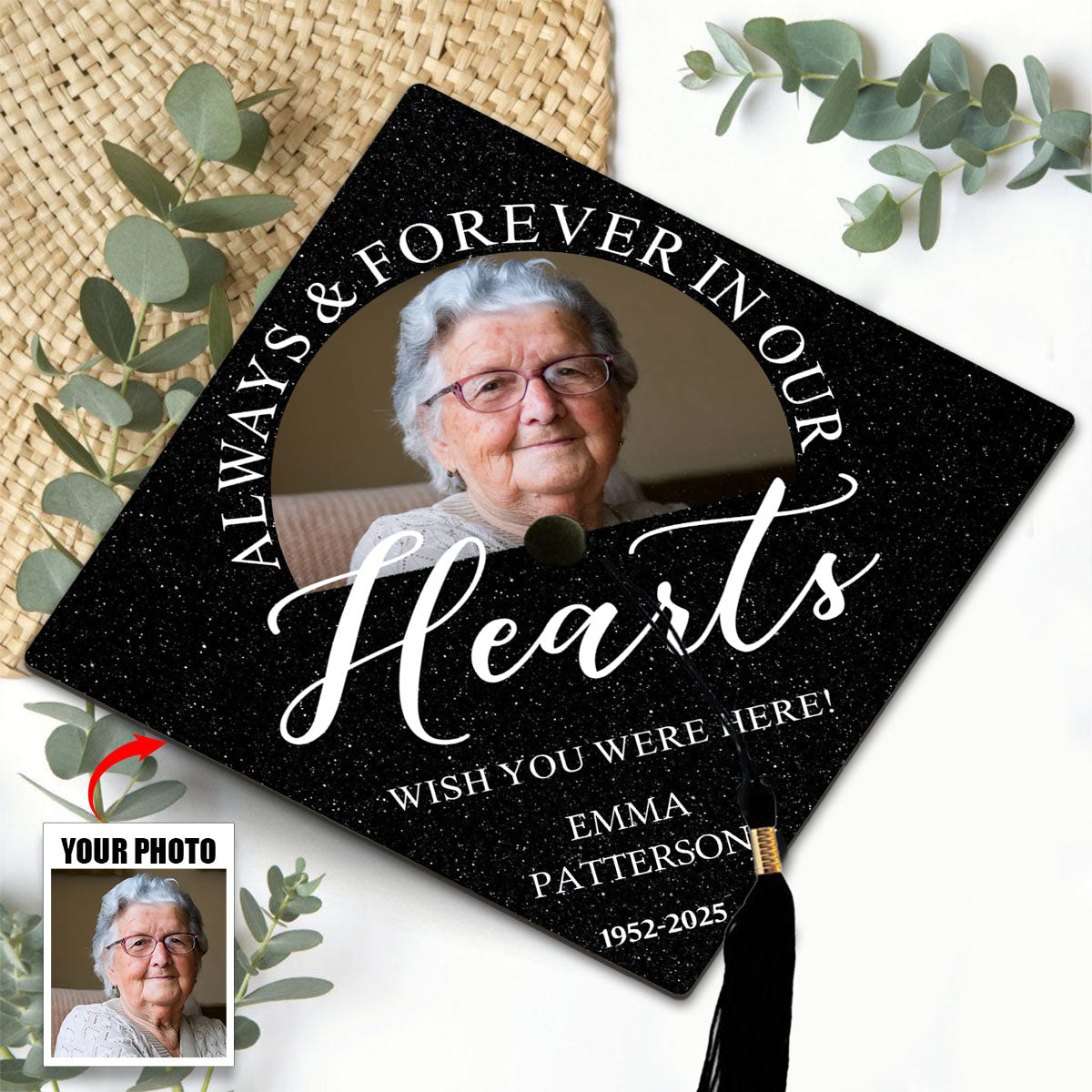 I Wish You Were Here - Personalized Graduation Cap Topper, Memorial Graduate Gift