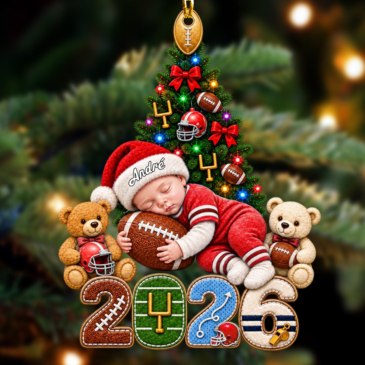 Personalized 2026 Football Baby Christmas Ornament – Custom Name Baby’s First Christmas Keepsake, Football Fan Newborn Gift