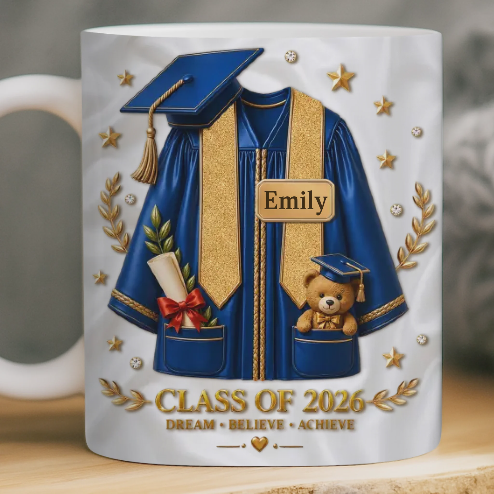 Personalized 3D Inflated Mug – "Sip, Dream, Achieve" – Graduation Gift For Him & Her