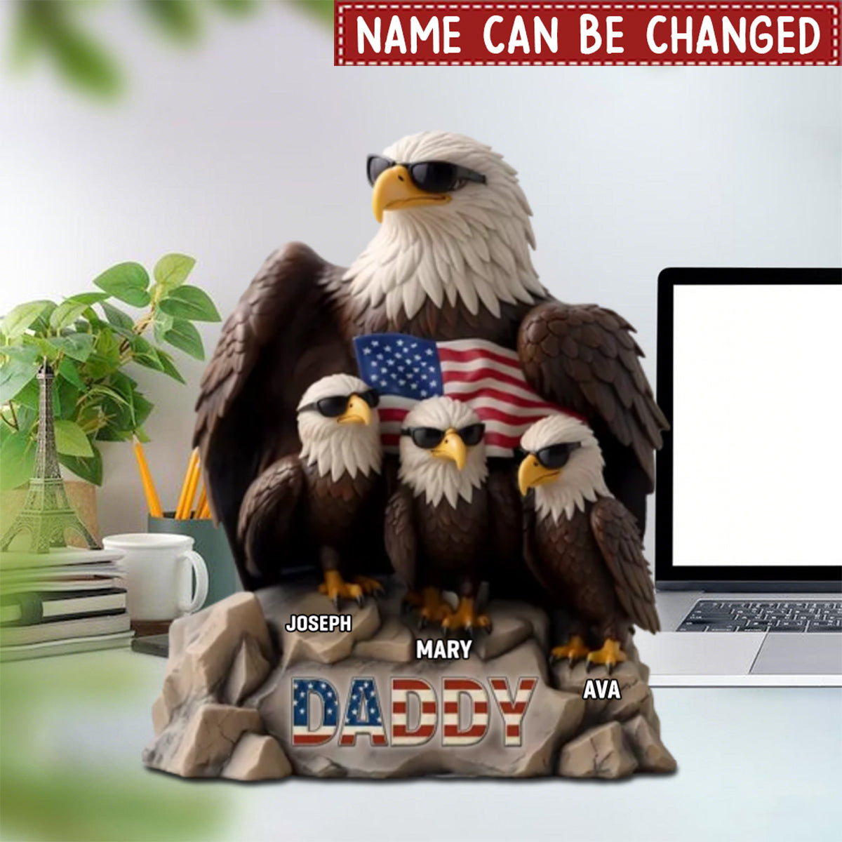 Be Cool And Spead Your Wings - Eagle Family Personalized Standing Plaque, Gift For Dad Grandpa