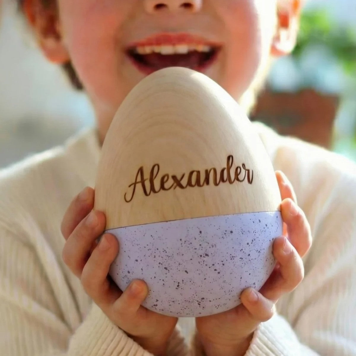 Custom Name Hollow Egg, Personalized Fillable Wooden Speckled Easter Egg, Easter Gift for Kids