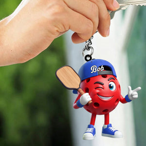 Cool Inviting Pose Personalized Cute Pickleball Ball Mascot Keychain